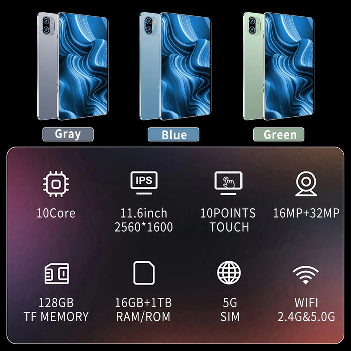 2024 Neues 11,6-Zoll-Android 13.0-Tablet mit 16 GB RAM und 1 TB Speicher – 10-Core-Prozessor und 12000-mAh-Akku