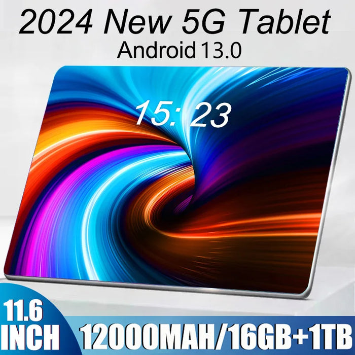 2024 Global Version Tablet – 11,6 Zoll 4K HD, Android 13, 16 GB RAM, 1 TB ROM, 12000 mAh, 5G, Dual-SIM, Telefonanrufe, WLAN und GPS