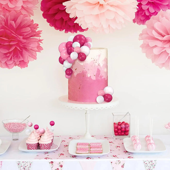 32 Stück festliche Kugel-Kuchendekorationen in Rosa und Weiß – Cupcake-Topper für Hochzeiten und Geburtstage