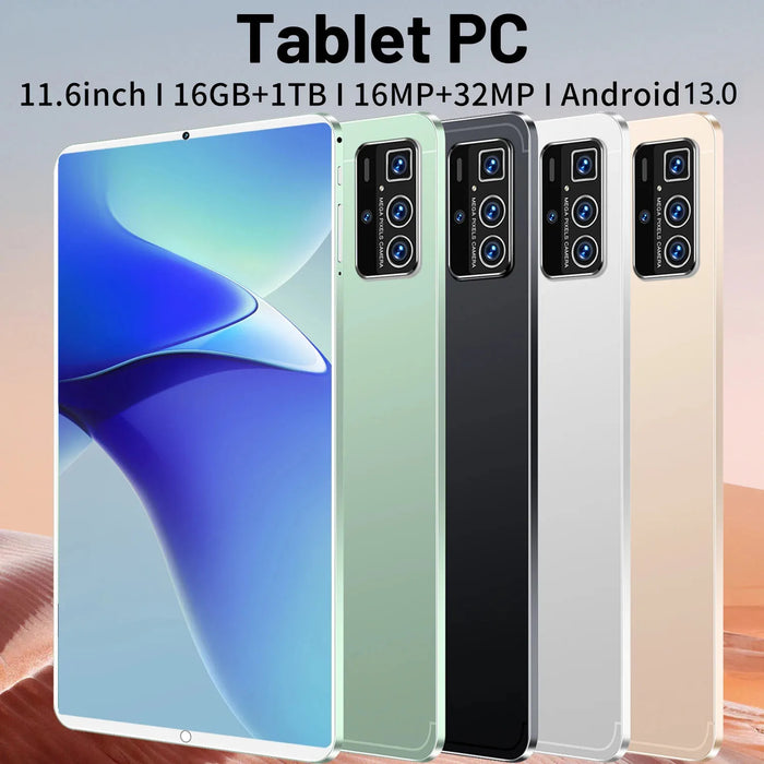 2024 5G Android 13.0 Surfplatta – 11,6-tums Retina Skärm, 16 GB RAM, 1 TB Lagring, 16 MP + 32 MP Kameror, 12000mAh Batteri, 10-kärnig Processor, Wi-Fi, Bluetooth Nätverksplatta