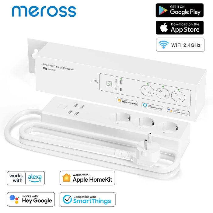 Meross HomeKit Smart Plug strip avec WiFi et protection contre les surtensions UE/Royaume-Uni, prise en charge de Siri, Alexa, Google Assistant et SmartThings