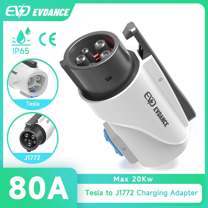 EVDANCE Portable Tesla to J1772 Adapters 80A 20Kw Electric Car Charging Accessories Compatible with All Tesla NACS EV Chargers