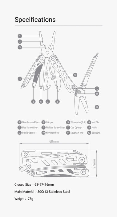 NexTool Mini-Flaggschiff, Rot/Grün, 10-in-1, vielseitig, faltbar, EDC-Handwerkzeug, Schraubendreher, Mini-Zange, Flaschenöffner, Outdoor