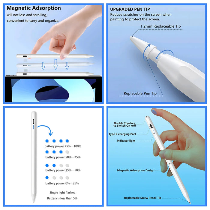 Lápiz óptico para iPad de Apple con rechazo de palma y pantalla potente - Accesorios para iPad Pencil 2022, 2021, 2020, 2019, 2018 Pro, Air y Mini