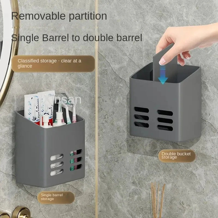 Estante de baño de pared para guardar maquillaje sin taladrar - Artículos de tocador y productos para el cuidado de la piel en gris o blanco