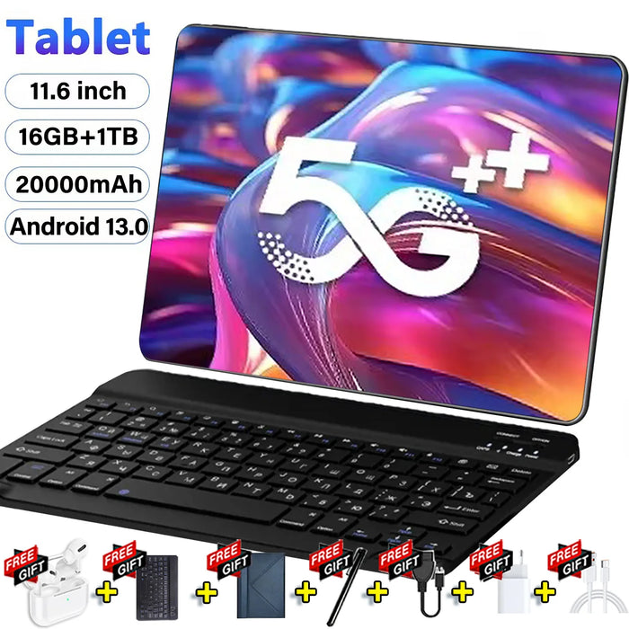 2024 Nueva versión global de Android 13.0: tableta HD 5G de 11,6 pulgadas con 16 GB de RAM, 1 TB de almacenamiento y batería de 20000 mAh