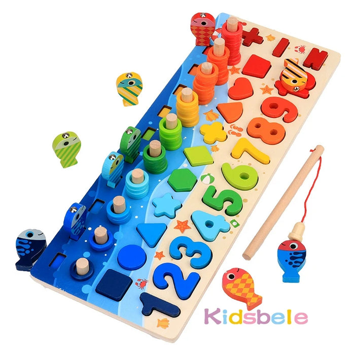 Jouets mathématiques Montessori pour enfants pour les tout-petits – Puzzles éducatifs en bois avec jeu de pêche et correspondance de formes pour le jeu de nombres et le jeu de tri