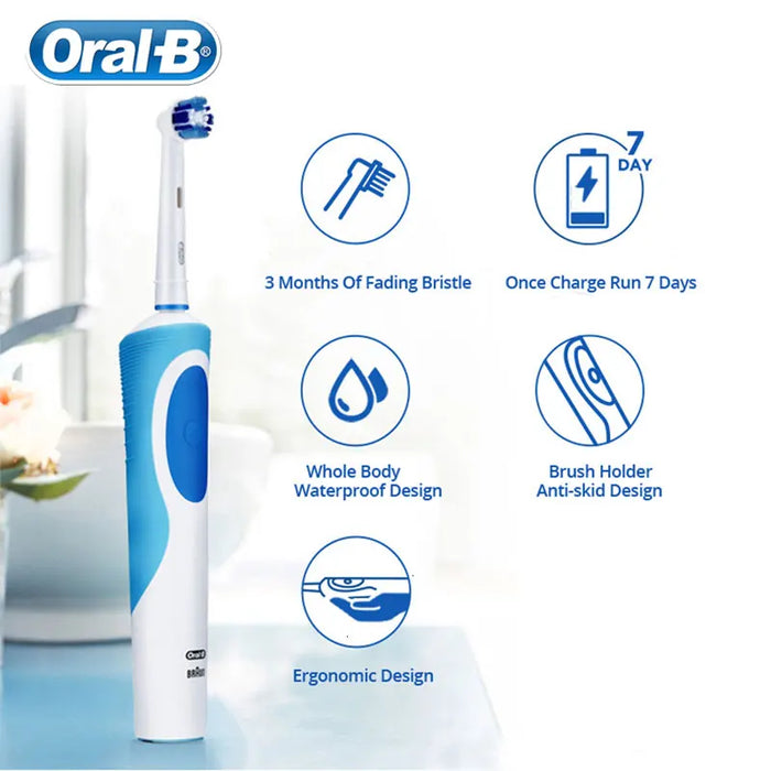 Brosse à dents électrique Oral B pour adultes avec fonction de rotation et blanchiment des dents 3D - Brosse à dents rechargeable avec cadeau de têtes de rechange