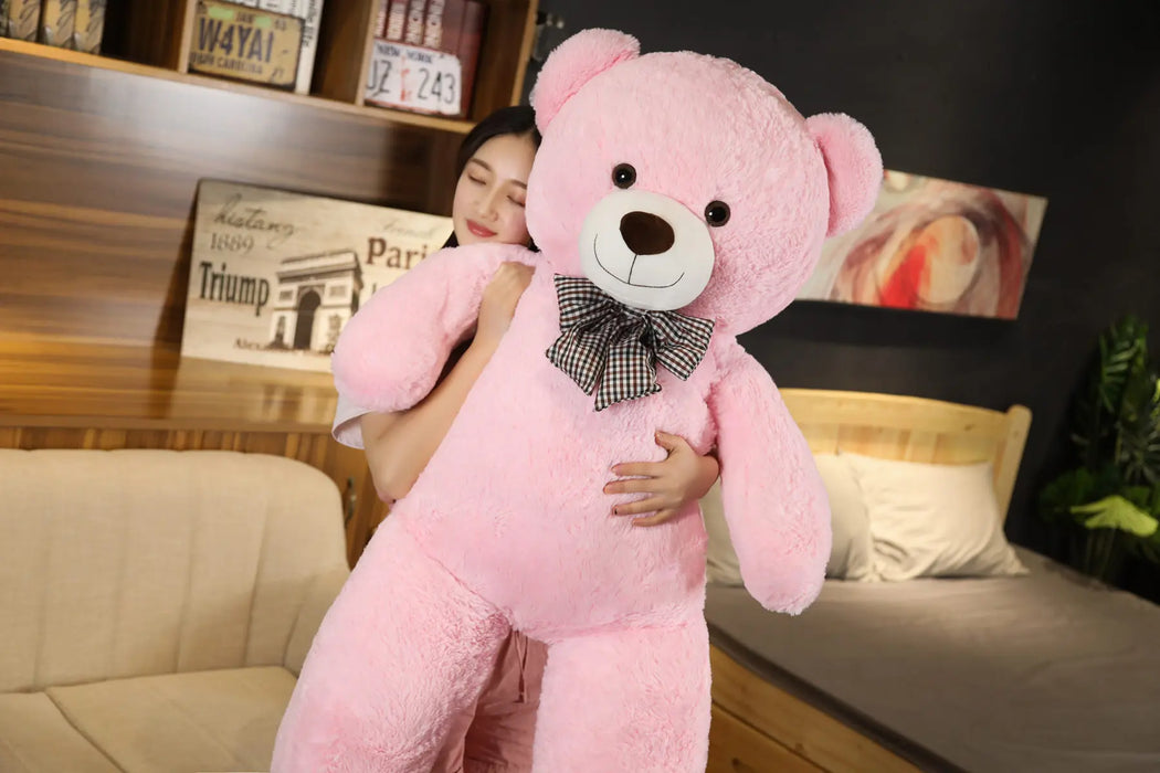 Oso de peluche gigante de 105 cm, oso de peluche blanco, rosa y marrón, almohada de abrazo súper grande, almohada de animal, regalo de cumpleaños para niños