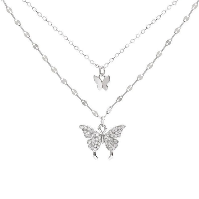 Nuevo collar de mariposa brillante para mujer - Collar exclusivo con diseño de clavícula de doble capa