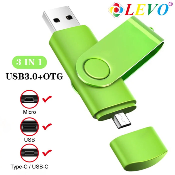 3 in 1 OTG USB Flash Drive USB3.0 & Type-C & Micro USB Pen Drive 256GB 128GB 64GB 32GB USB Stick Pendrives