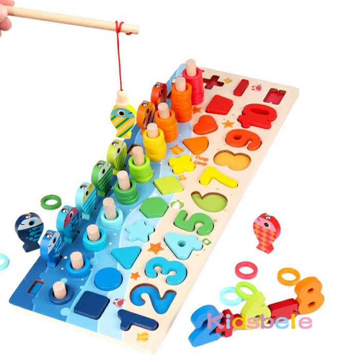 Jouets mathématiques Montessori pour enfants pour les tout-petits – Puzzles éducatifs en bois avec jeu de pêche et correspondance de formes pour le jeu de nombres et le jeu de tri