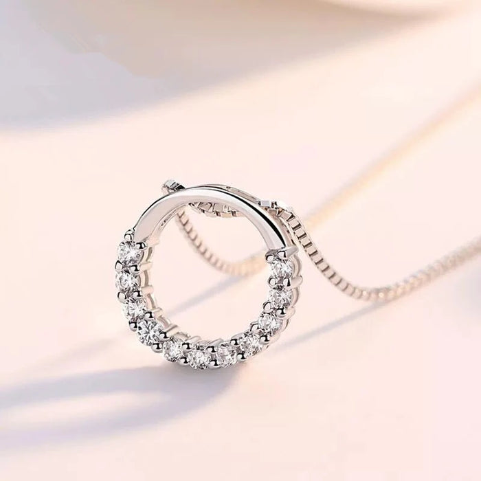 Elegante Halskette aus 925er Sterlingsilber mit rundem Zirkon und Schlüsselbeinkette für Damen