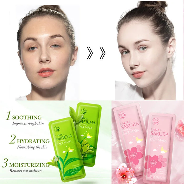 LAIKOU Sakura Seaweed Centella Snail Collagen Nachtmaske, Einzelverpackung, nährende Hautpflege, Hautbarriere-Gesichtsmaske