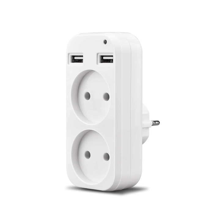 Adaptateur secteur multifonctionnel avec deux prises et ports USB - 1200 W 250 V pour charger des appareils