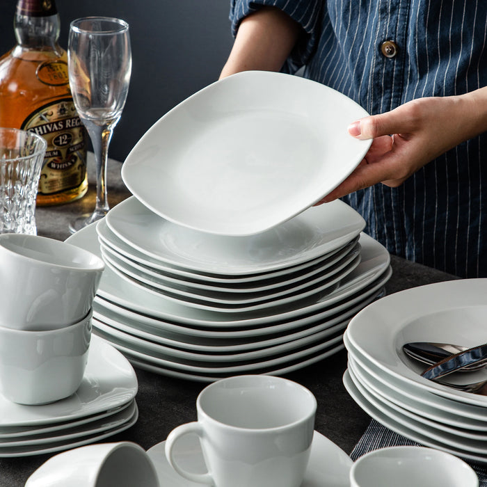 MALACASA Vajilla Elisa de Porcelana Cerámica de 30 Piezas con Tazas, Platillos, Cuencos Hondos y Platos de Postre para 6 Personas