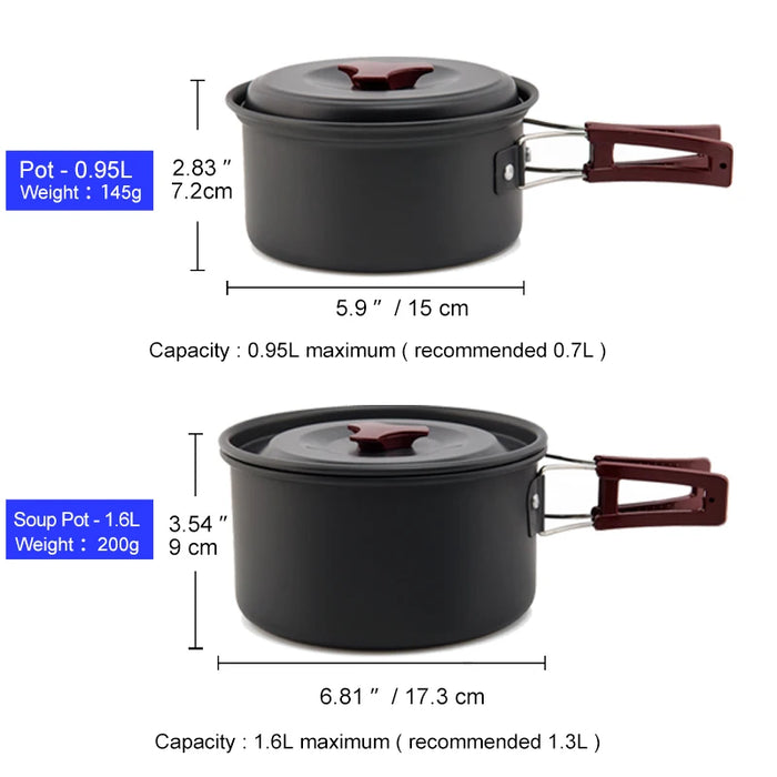 Widesea Ensemble de cuisine de camping en plein air – Batterie de cuisine, bouilloire, poêle et couverts pour voyage et pique-nique