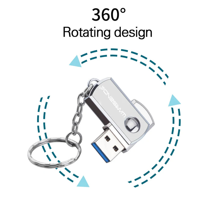 Clé USB 3.0 rotative en acier inoxydable - 256 Go, 128 Go, 64 Go, 32 Go, 16 Go, 8 Go avec porte-clés