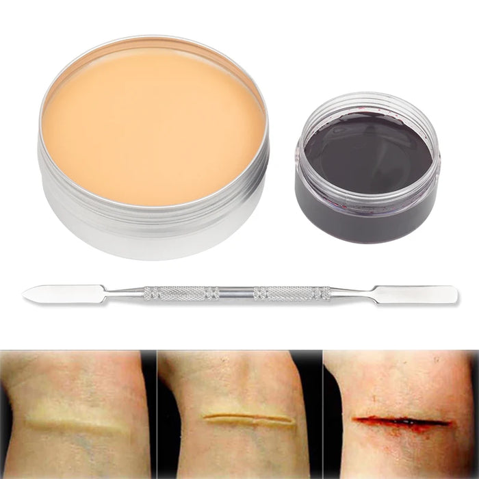 VERONNI SFX Wound Wax Makeup Kit - Halloween Special Effects with Spatula and Stipple Sponge for Realistic Injury Effects