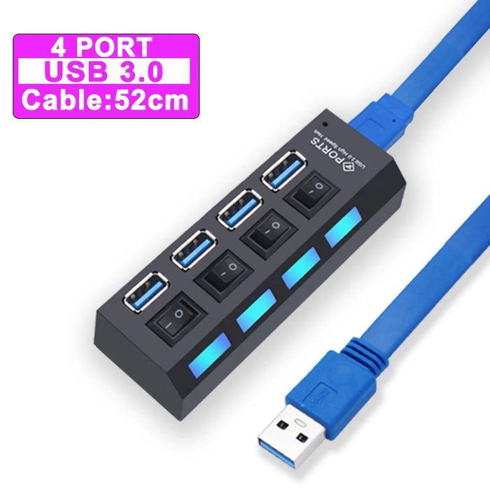 Hub USB 3.0 Hub USB 3 USB 2.0, adaptateur d'alimentation multi-usb, 4/7 ports, extenseur Multiple 2.0 avec interrupteur pour accessoires PC