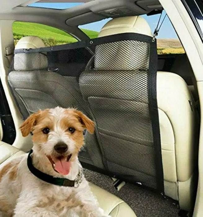 Protector de red de barrera para coche con correas de gancho para perros, valla de seguridad para viajes y anticolisión para asientos traseros