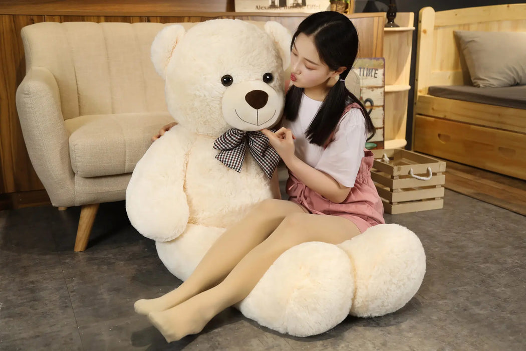 Oso de peluche gigante de 105 cm, oso de peluche blanco, rosa y marrón, almohada de abrazo súper grande, almohada de animal, regalo de cumpleaños para niños