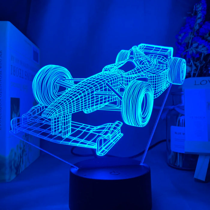 F1 Formel 1 Racingbil 3D Illusions LED Nattlampa - Unik Dekorativ Gåva för Barnrum och Skrivbord