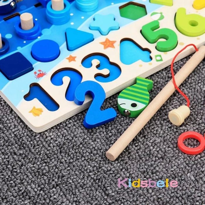 Jouets mathématiques Montessori pour enfants pour les tout-petits – Puzzles éducatifs en bois avec jeu de pêche et correspondance de formes pour le jeu de nombres et le jeu de tri