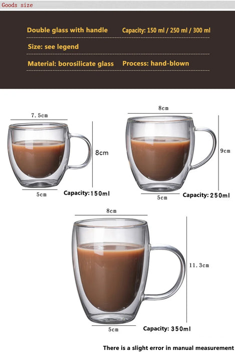 Tasse à café et à thé en verre à eau à double fond avec conception résistante à la chaleur pour le whisky, le cocktail et le vin - Ensemble de gobelets