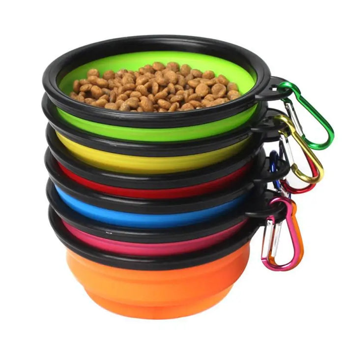 Bol d'alimentation pliable et Portable en Silicone pour chien, distributeur 2 en 1 pour animaux de compagnie, pour voyage en plein air, avec bouteille à mousqueton, pour nourriture et eau