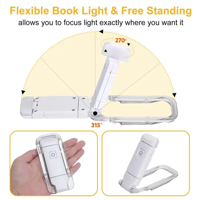 Luz de lectura LED recargable con batería y clip: luz nocturna y marcador de libros agradables para los ojos