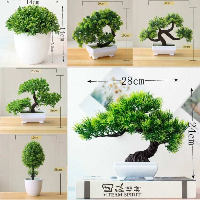 Ny Grön Konstgjord Bonsai - Liten Potted Växt för Hem, Kontor och Festdekorationer