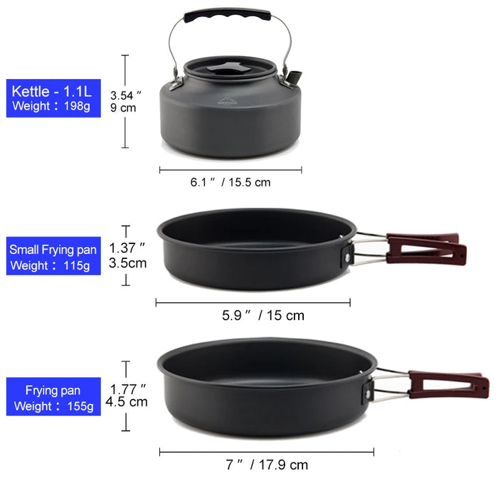 Widesea Ensemble de cuisine de camping en plein air – Batterie de cuisine, bouilloire, poêle et couverts pour voyage et pique-nique