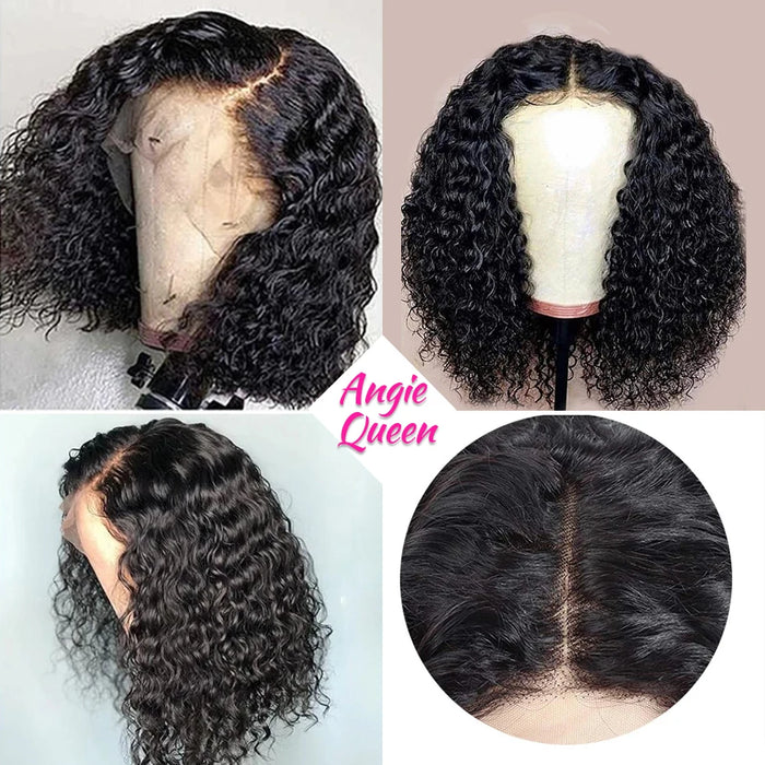 Brasilianische tiefe Welle Bob Perücke 13x4 Spitze Frontal Echthaar Perücken mit natürlichem Haaransatz Remy kurze lockige Verschluss Perücke mit Babyhaar vorbereitet