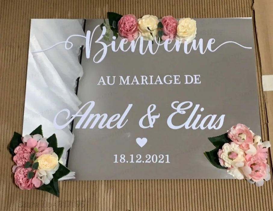 Autocollants en vinyle pour signe de bienvenue de mariage, texte personnalisé, décalcomanies pour fêtes de mariage et d'anniversaire, miroir de mariage Unique, Art Mural