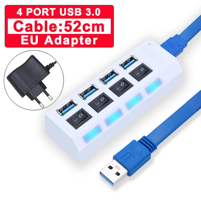 Hub USB 3.0 Hub USB 3 USB 2.0, adaptateur d'alimentation multi-usb, 4/7 ports, extenseur Multiple 2.0 avec interrupteur pour accessoires PC