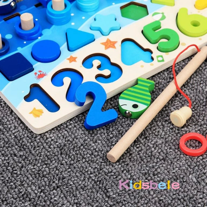 Jouets mathématiques Montessori pour enfants pour les tout-petits – Puzzles éducatifs en bois avec jeu de pêche et correspondance de formes pour le jeu de nombres et le jeu de tri