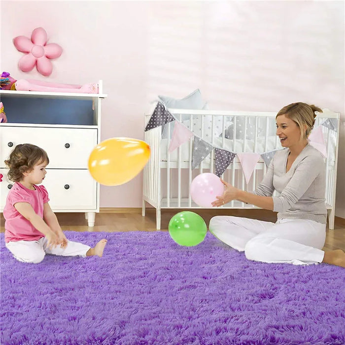 Alfombra suave y esponjosa para habitación de niños con alfombrilla antideslizante grande y peluda para uso interior moderno en sala de estar y habitación de niños