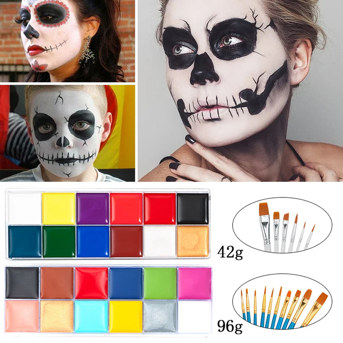 Halloween Face and Body Painting Kit - 12/20 Color Set with Brushes, Safe for Kids and Adults