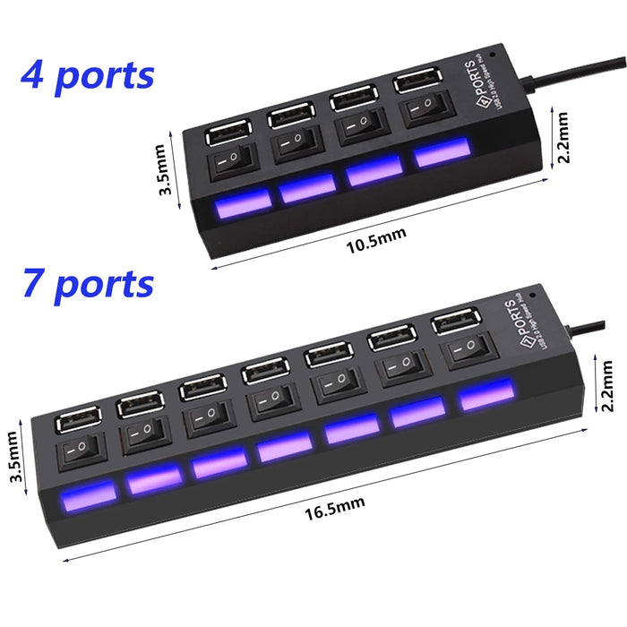 Hub USB 2.0 Hub USB 2.0 Multi répartiteur USB Hub utiliser adaptateur secteur 4/7 ports extenseur Multiple 2.0 Hub USB avec commutateur pour PC