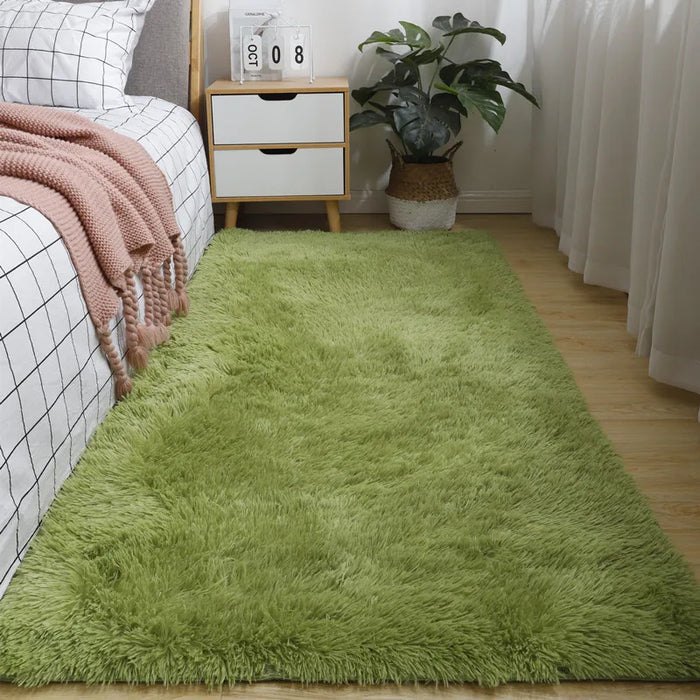 Alfombra verde de pelo largo para salón, alfombra infantil suave y peluda para habitación y dormitorio de niños