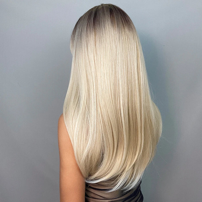 GEMMA Ombre Braun Blonde lange gerade synthetische Perücke mit Pony Cosplay Perücke für Frauen Hochtemperatur-natürliches Kunsthaar