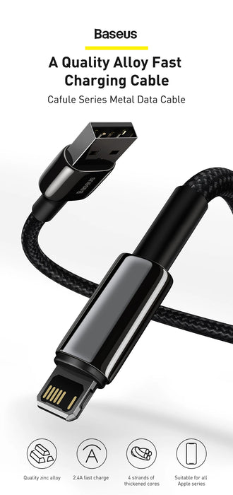 Câble de charge rapide Baseus 2,4A USB vers Lightning pour iPhone 13, 12, 11 Pro Max, XR, Xs - Câble de transfert de données 1m/2m