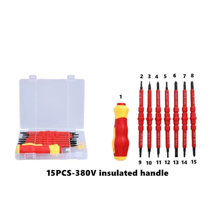 Isolierter Schraubendrehersatz mit austauschbaren magnetischen Bits – 1 Stück/15 Stück für 380 V und 1000 V Elektrikerwerkzeuge