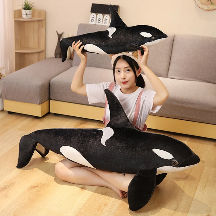 Animal de peluche de orca realista, 50-130 cm, muñeca de ballena suave para niños, regalo de cumpleaños ideal