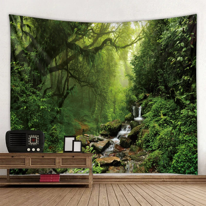 Belle nature cascade tenture murale forêt impression paysage marin hippie tenture murale bohème tapisserie murale mandala décoration murale