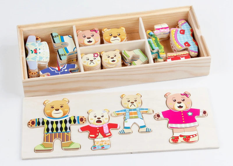 QWZ petit ours habiller les enfants éducation précoce confort Puzzle jeu habiller jeu bébé Puzzle jouets pour enfants cadeau