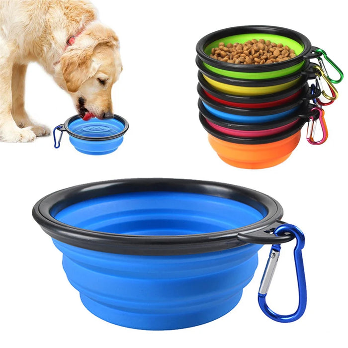 Bol d'alimentation pliable et Portable en Silicone pour chien, distributeur 2 en 1 pour animaux de compagnie, pour voyage en plein air, avec bouteille à mousqueton, pour nourriture et eau