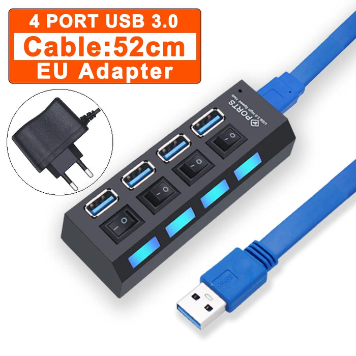 Hub USB 3.0 Hub USB 3 USB 2.0, adaptateur d'alimentation multi-usb, 4/7 ports, extenseur Multiple 2.0 avec interrupteur pour accessoires PC