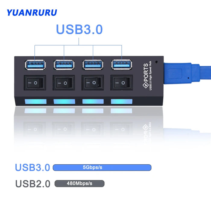 Hub USB 3.0 Hub USB 3 USB 2.0, adaptateur d'alimentation multi-usb, 4/7 ports, extenseur Multiple 2.0 avec interrupteur pour accessoires PC